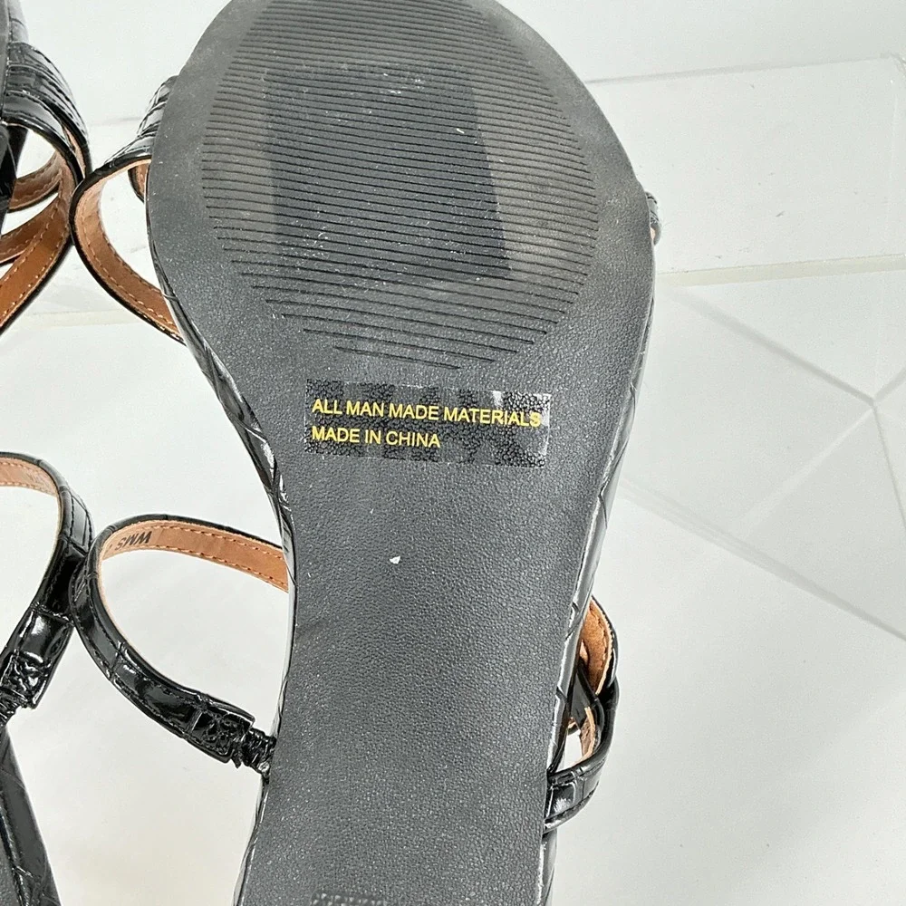 Dolce Vita Size 8.5 Black Croc‎ Print Strappy Stiletto Heels Toe NEW Carlota $79